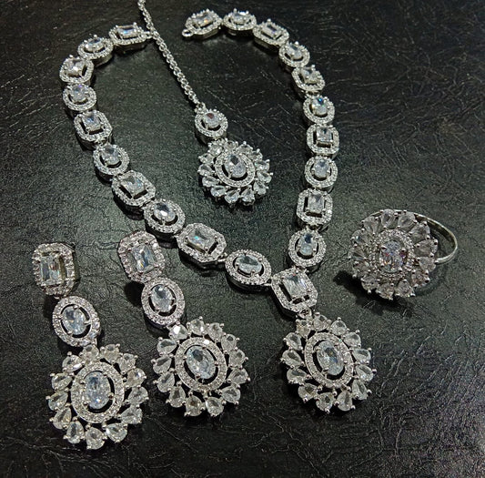 White American Diamond Necklace Set