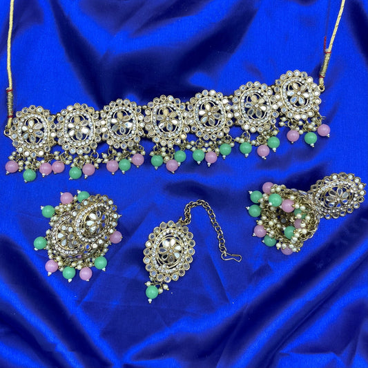 Pink/Green Mirror Choker Set