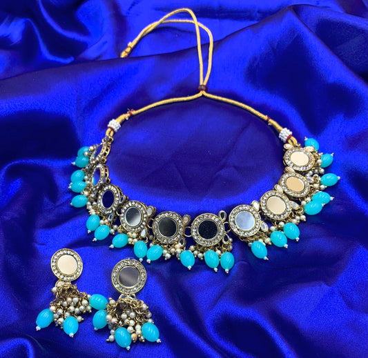 Light Blue Mirror Necklace Set