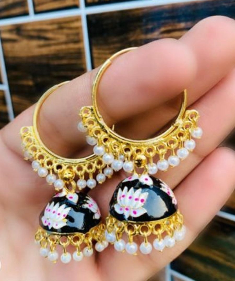 Black Floral Hoop Jhumki