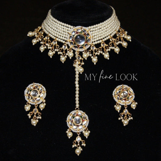 White Pearl Kundan and Meena Choker Set