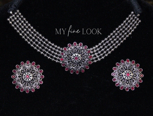 Red Oxidized Choker Set