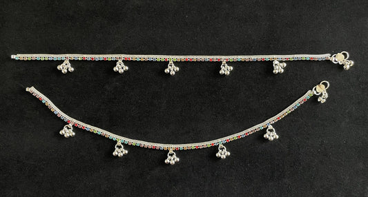 Silver Multicolor Anklets