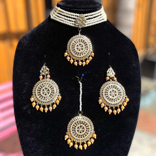 Golden Pearl Jadaoo Choker/Necklace Set