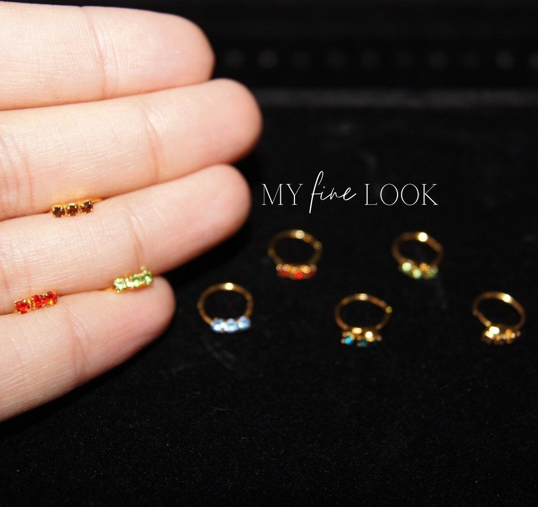 3 Stone Colorful Nose Ring