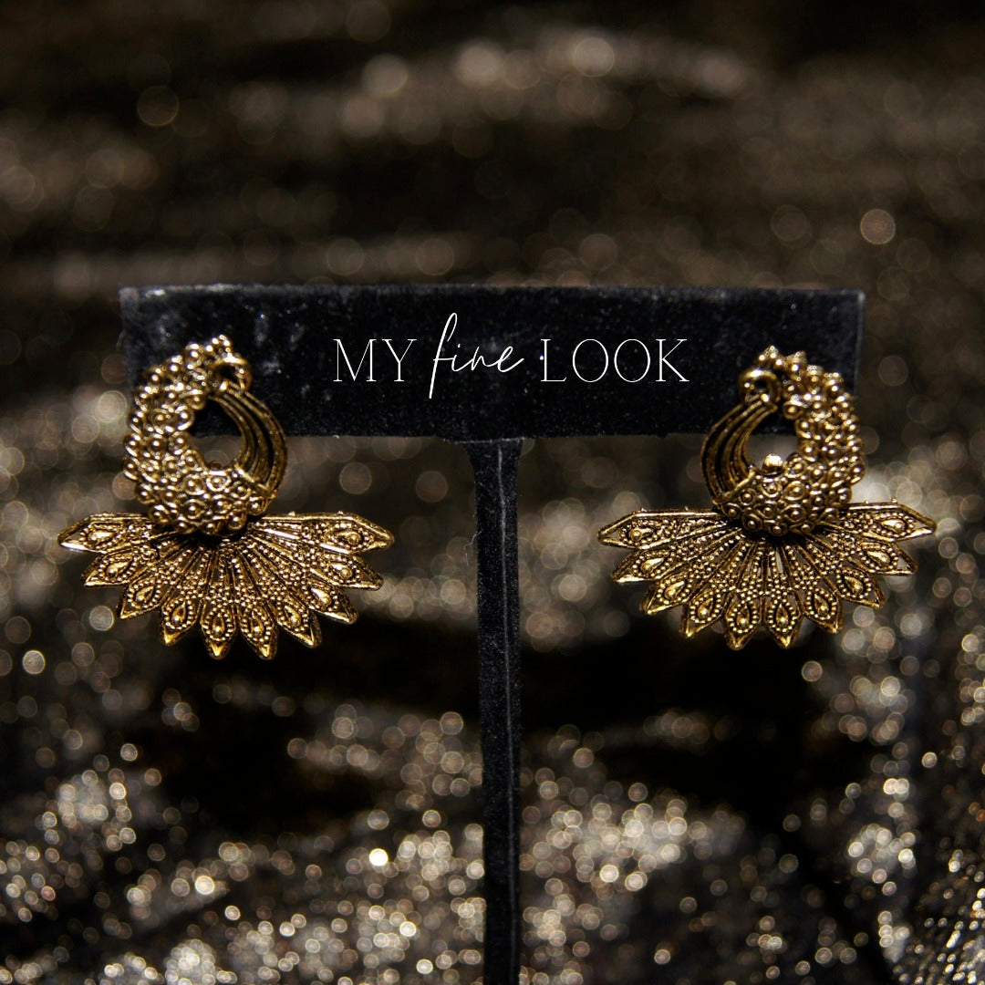 Oxidized Gold Peacock Earrings