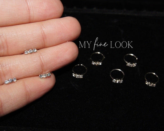 3 Stone Silver Nose Ring