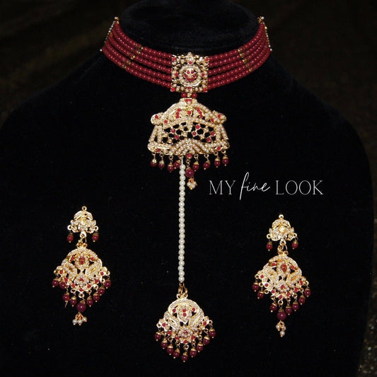 Maroon Gold Choker Set