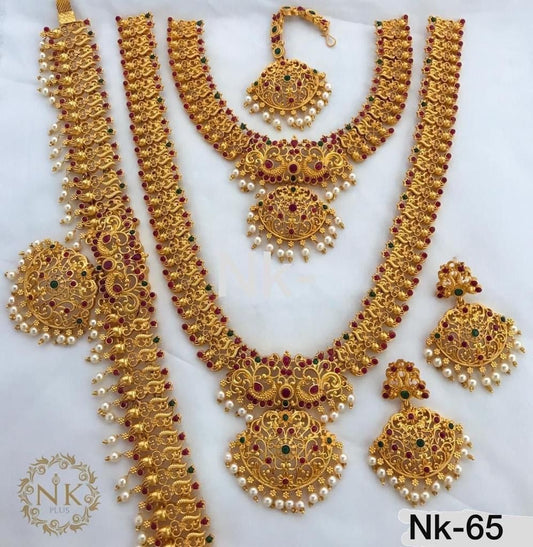 Golden Semi-Bridal Temple Jewelry Set