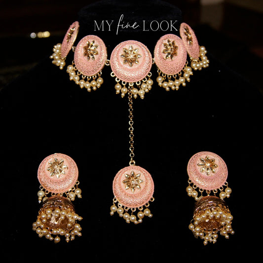 Peach Meena Choker Set