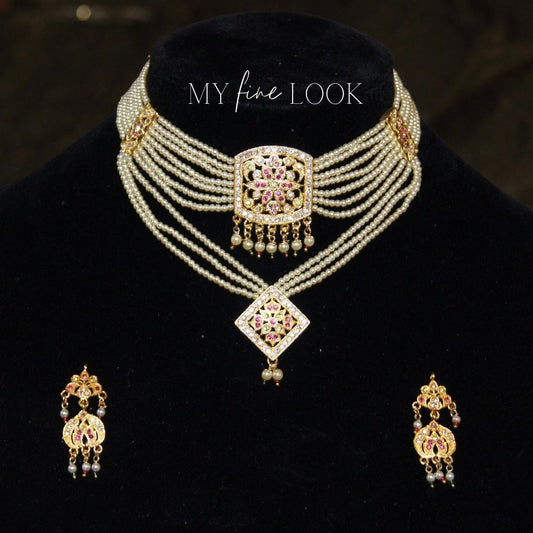 White and Gold Double Choker Set