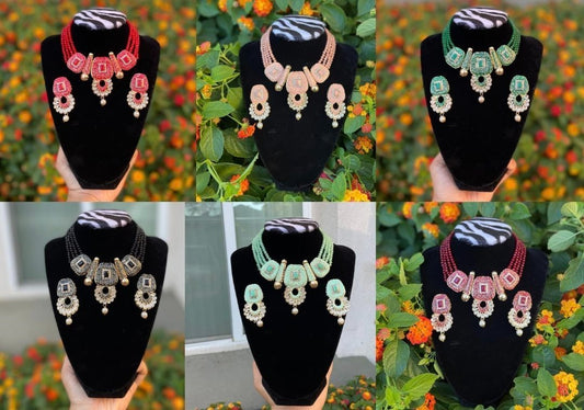Kundan and Meena Necklace Set (many colors)