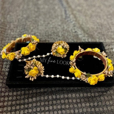 Yellow Floral Choker Necklace Set with Jhumki Earrings