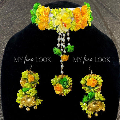 Multicolor Floral Choker Necklace Set with Jhumki Earrings