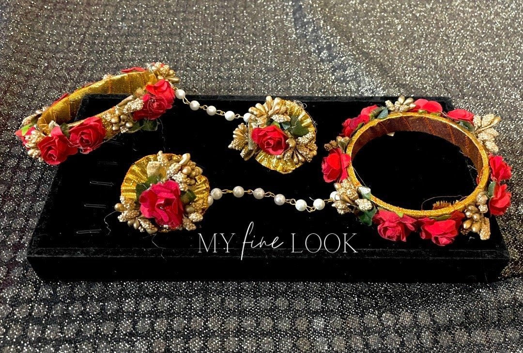 Red Floral Choker Necklace Set with Jhumki Earrings