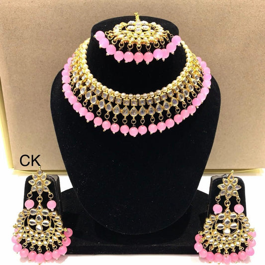 Pink Kundan Necklace Set