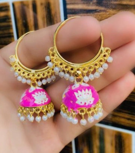 Pink Floral Hoop Jhumki