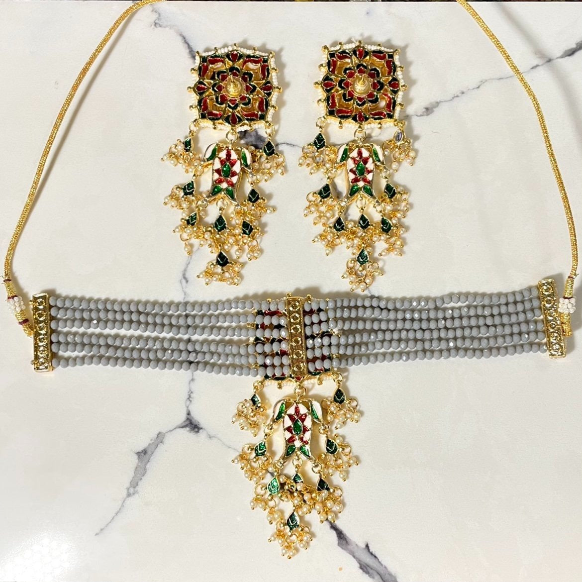 Grey Kundan Choker Set