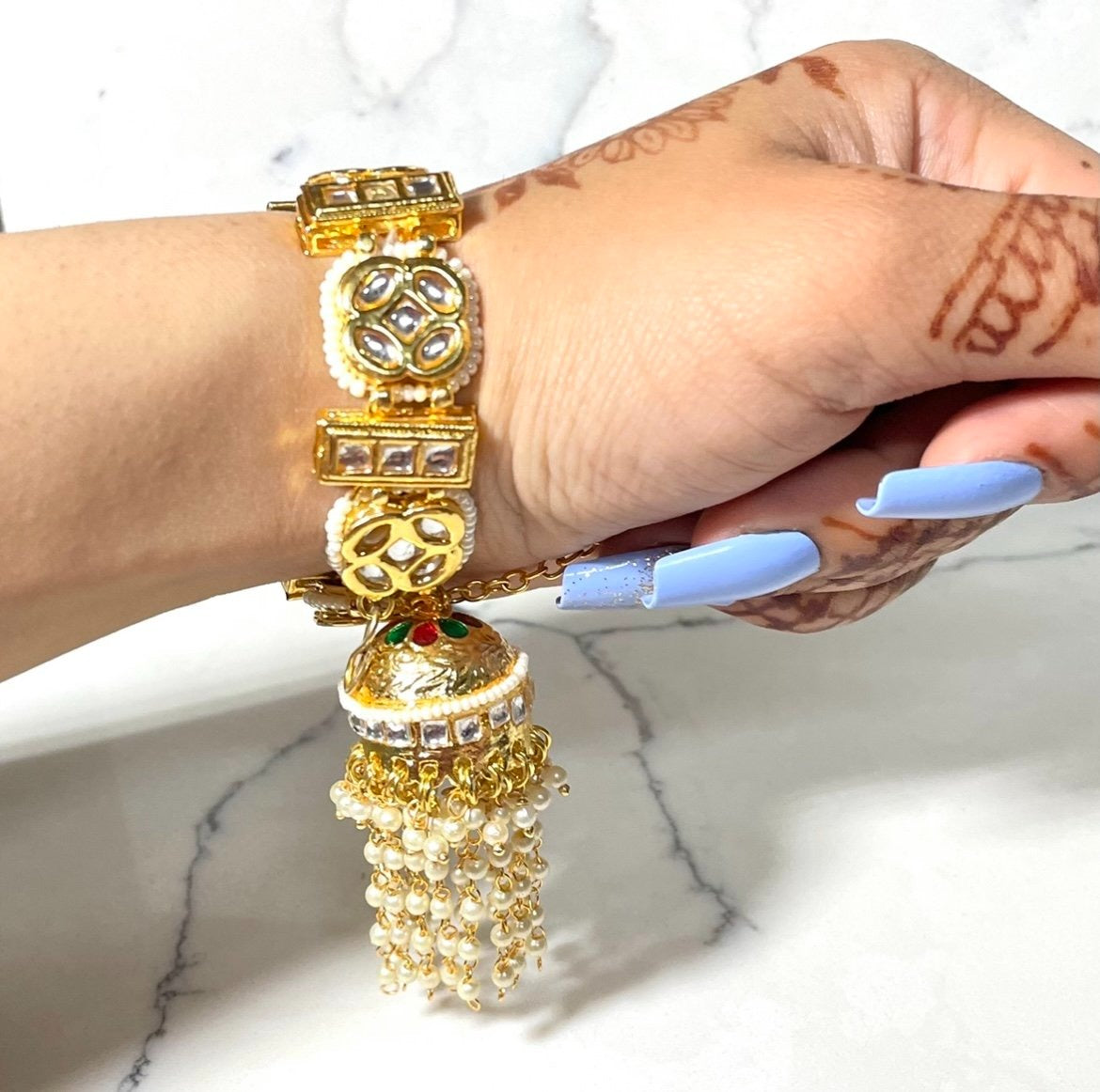 Adjustable Kundan and Meena Jhumka Drop Bangle