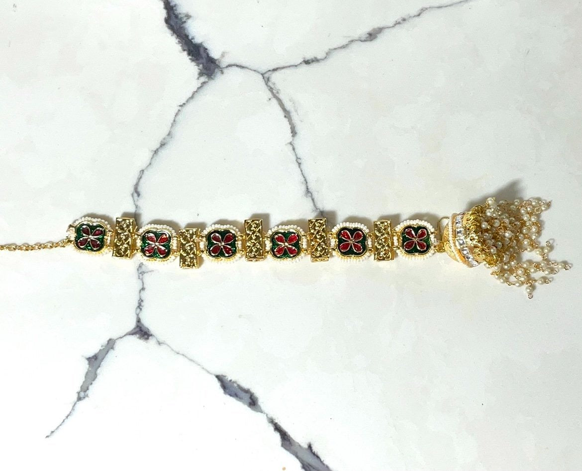 Adjustable Kundan and Meena Jhumka Drop Bangle