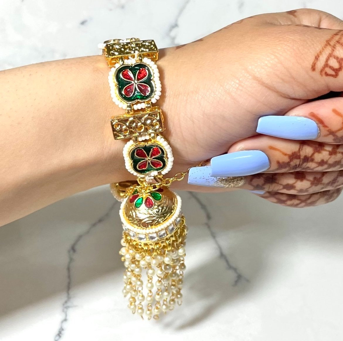 Adjustable Kundan and Meena Jhumka Drop Bangle