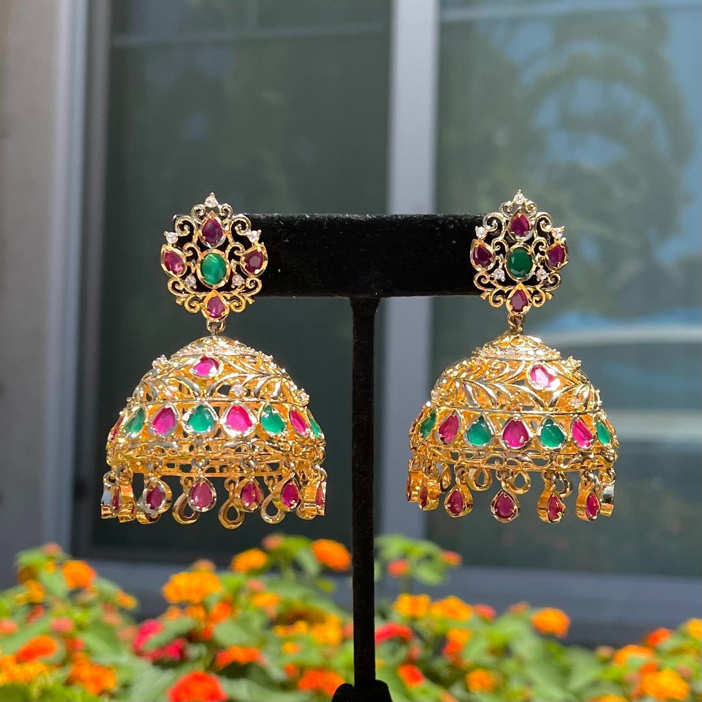 Multicolor American Diamond Jhumka Earrings