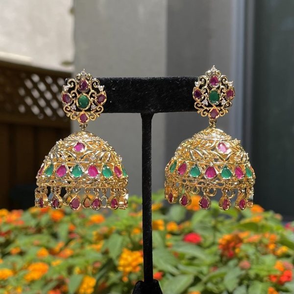 Multicolor American Diamond Jhumka Earrings