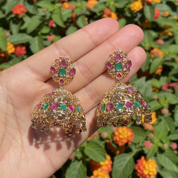 Multicolor American Diamond Jhumka Earrings