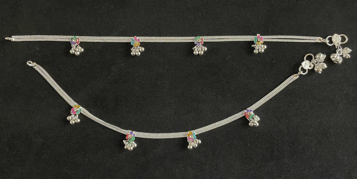 Silver Floral Anklets