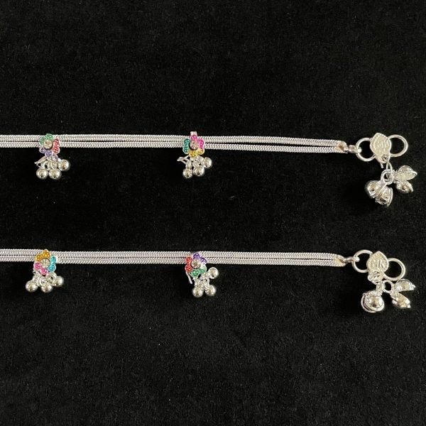 Silver Floral Anklets