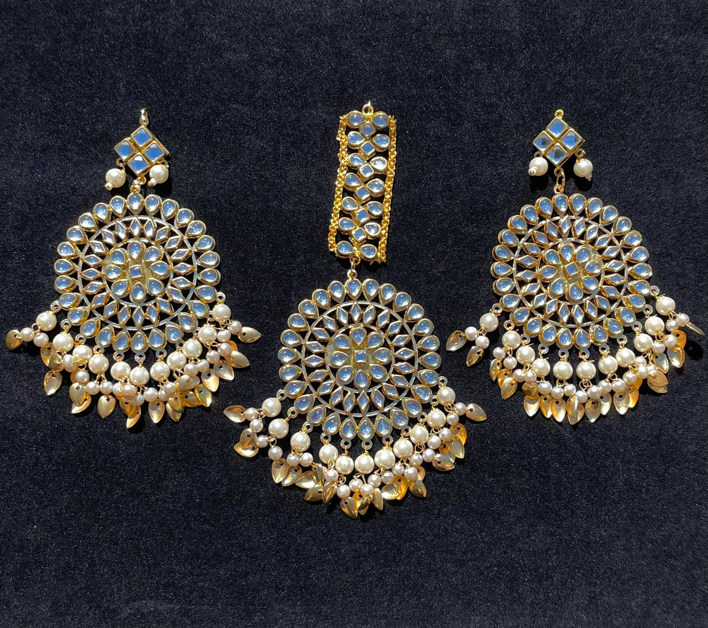 White Earring and Tikka Set