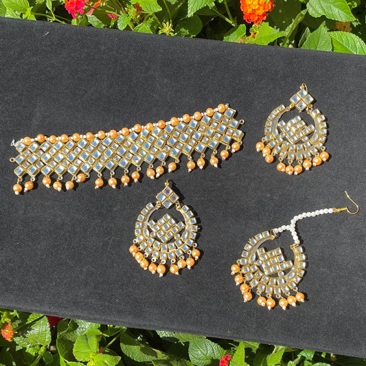 Peach Choker Necklace Set