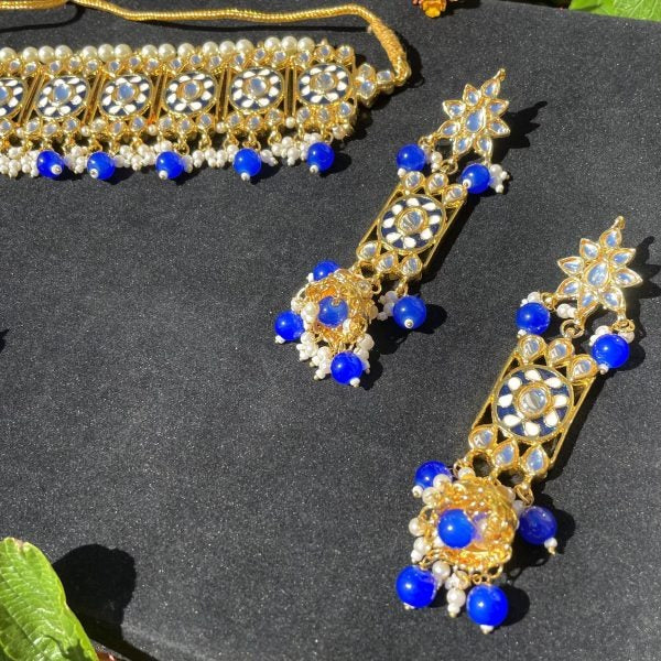 Blue Kundan and Meena Choker Set