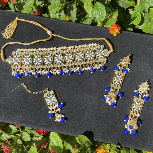 Blue Kundan and Meena Choker Set