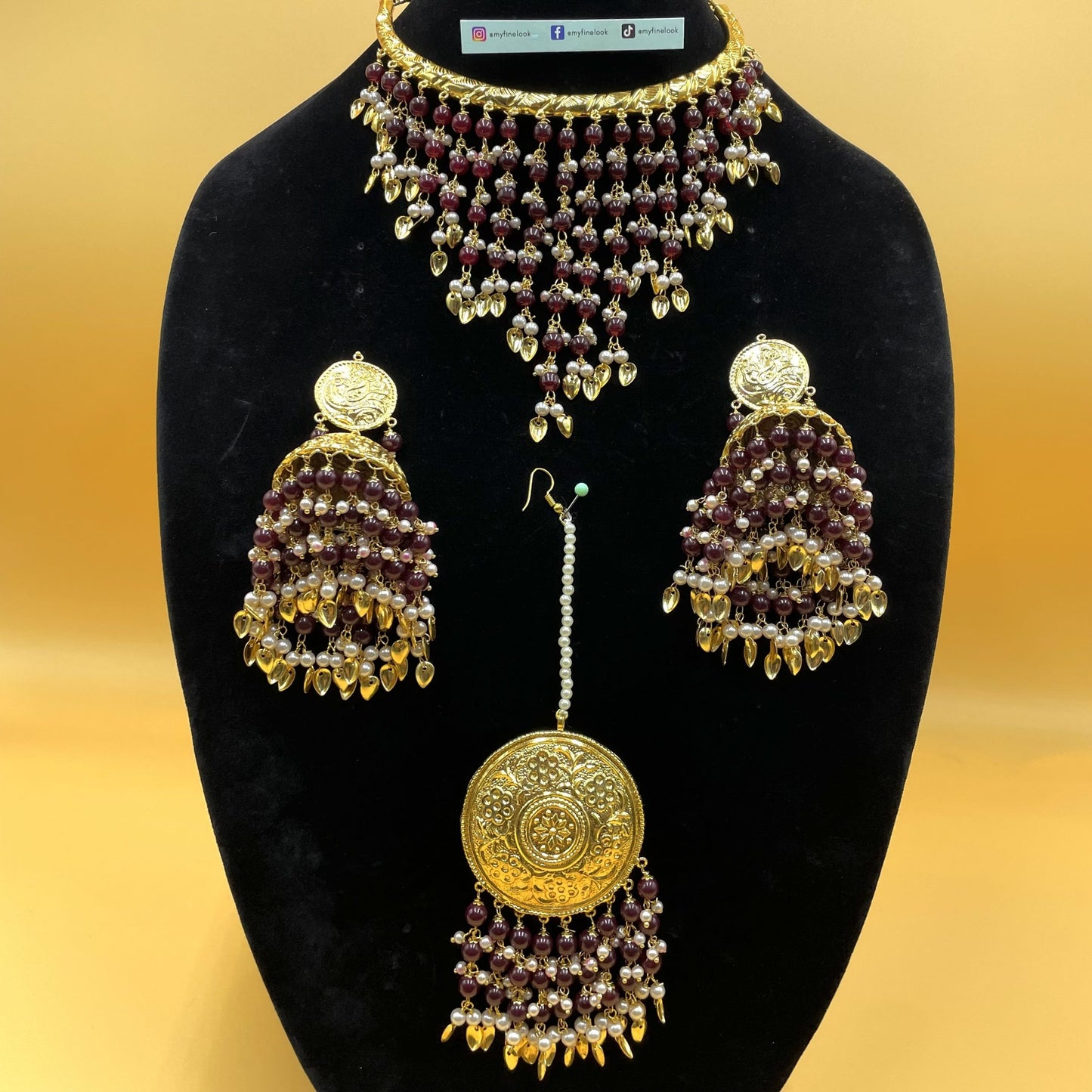 Maroon Pippal Pathi Jadaoo Set