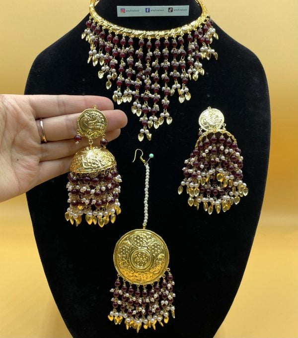 Maroon Pippal Pathi Jadaoo Set