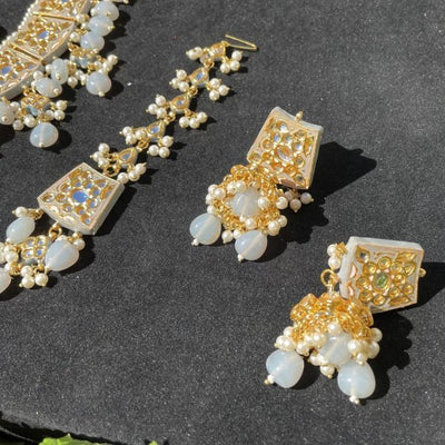 Grey Kundan and Meena Necklace Set