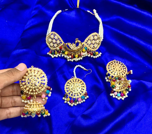 Multicolor Peacock Choker Set
