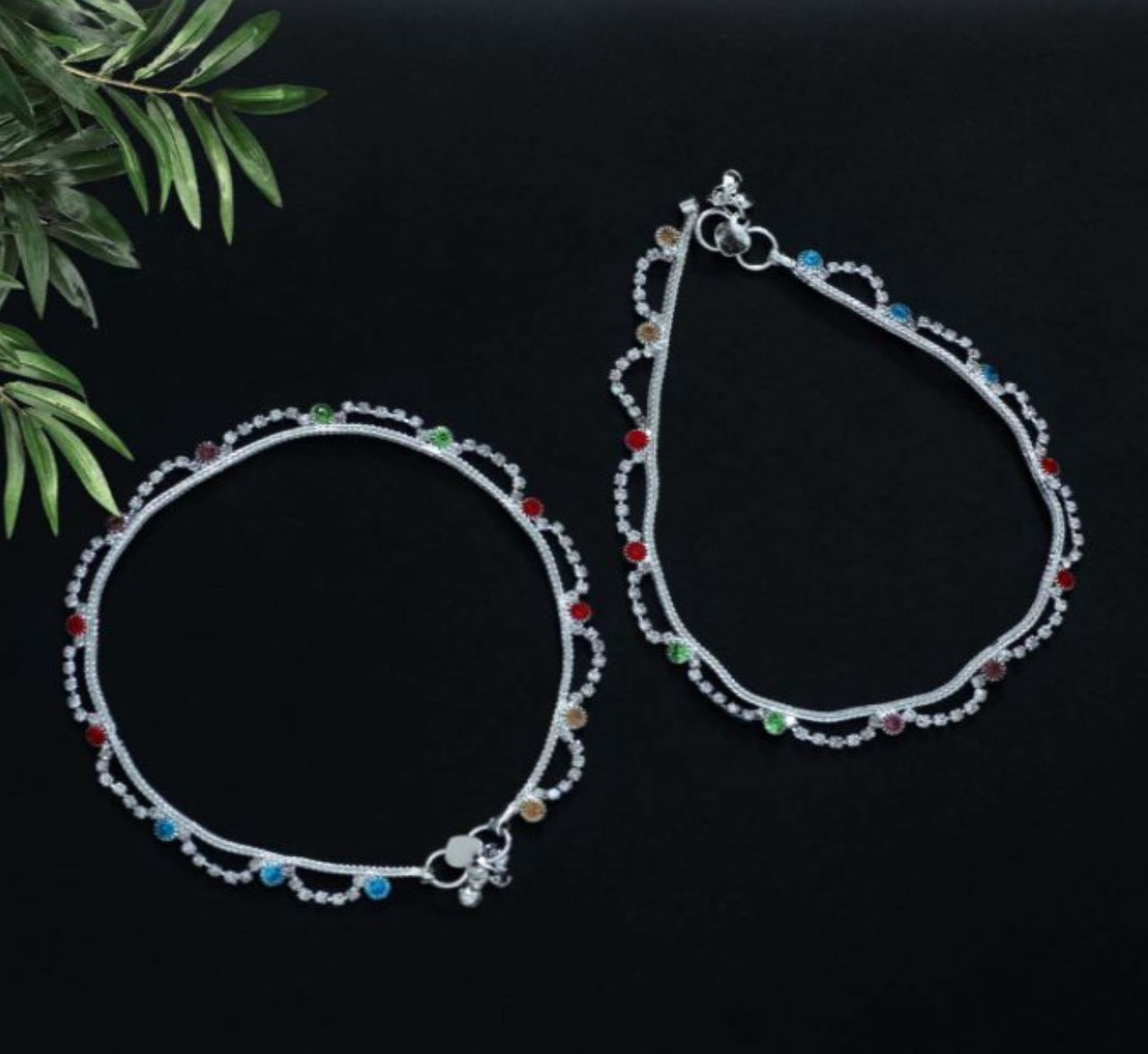 Multicolor Silver Anklets